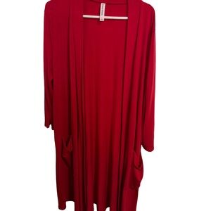 Zenana Outfitters Bright Red Open-Front Cardigan